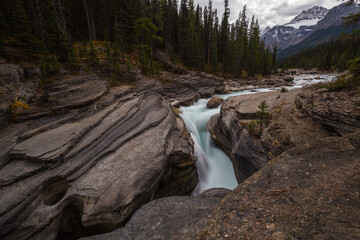 The Mistaya River flows through Mistaya Canyon in Banff National Park, Alberta Canada