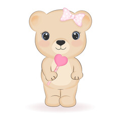 Cute Little Bear and heart candy. Valentine's day