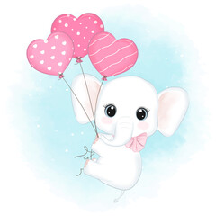 Cute Elephant and heart balloon Valentine's day concept