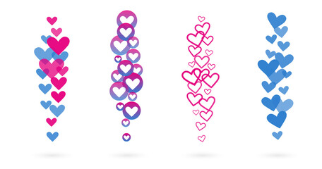 Stream of flying hearts. Like elements for social media live translation. Vector illustration.