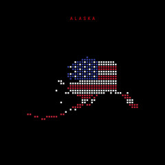 Square dots pattern map of Alaska. Dotted pixel map with US flag colors. Vector illustration