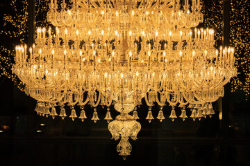 A closeup shot of the Baccarat chandelier. 
