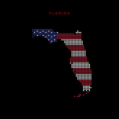 Square dots pattern map of Florida. Dotted pixel map with US flag colors. Vector illustration