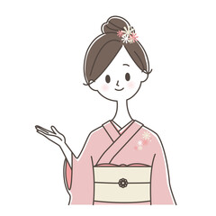 案内する着物を着た若い女性