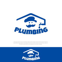 Home plumber logo, icon head plumber wearing a hat with a thick mustache.symbol,icon,illustration,design template