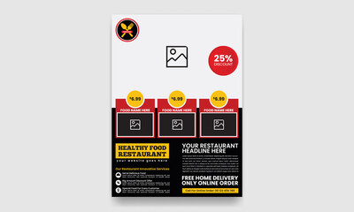 Modern, creative, professional, eye catching and print ready Restaurant Food Flyer Template Design 17 with Circle and rectangle layout vector