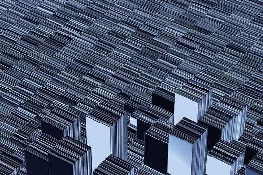 Blue Cubes Ups And Downs Abstract Pattern. Financial Background. Cubes Wave. 3d Rendered.