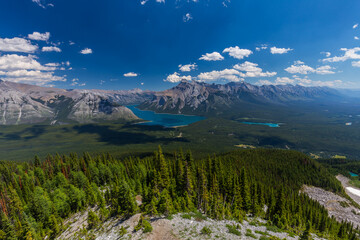 Obraz premium Lake Minnewanka from above, Banff National Park