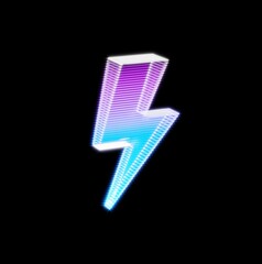 colorful neon glowing application 3d icon in dark background. lightning and battery charge. symbol serials. 3d randered.