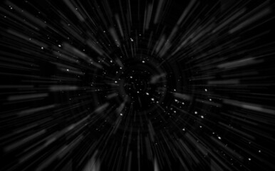 Fototapeta na wymiar Motion Radial Blurred of Bokeh Lights on Black Backdrop. Stars Dust Effect Background