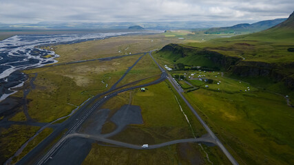 Beautiful aerial footage of the Seljalandsfoss and Gljufrabui waterfalls in Iceland on summer