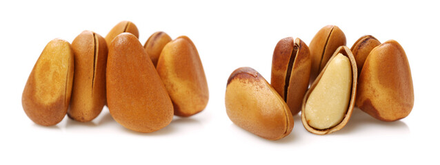 Pine nuts on white background 