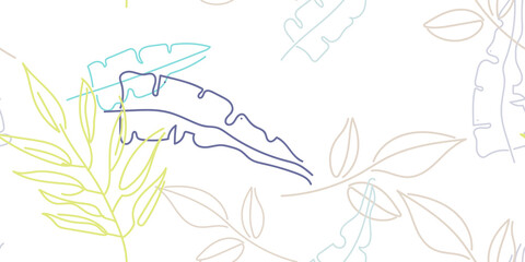 Tropical Leaf Modern Print Pastel One Line Drawing