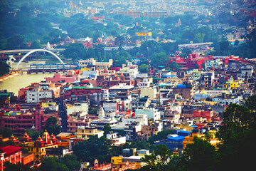 Obraz premium top view, with river and same building in city