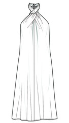 crossover halter neck dress fashion flat sketch vector illustration