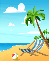 beautiful beach and cozy beach chairs. summer background.