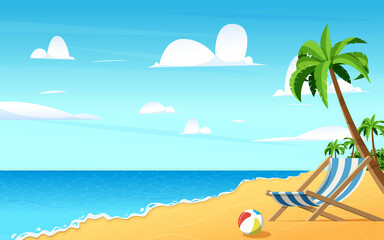 Fototapeta na wymiar beautiful beach and cozy beach chairs. summer background.