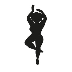 Beautiful plump girl is dancing. Black silhouette of a dancer © Sofiya