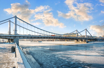 Crimean bridge over the winter Moskva River in Moscow