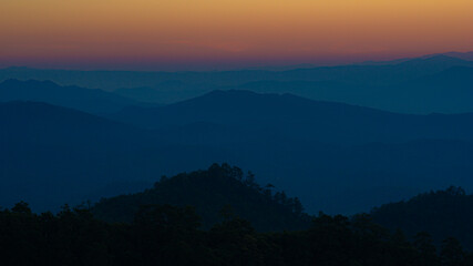 Sunlight over green mountains, hills or mountains, Thailand