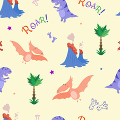 Kids baby pattern with cute dinosaurs concept