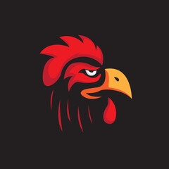 mascot rooster head logo with black background illustration vector design template