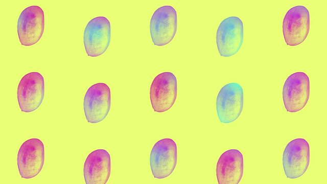 Mango pattern in vibrant gradient holographic neon colors. Concept art. Minimal surrealism background. Seamless pattern with mango. Realistic animation. 4K video motion