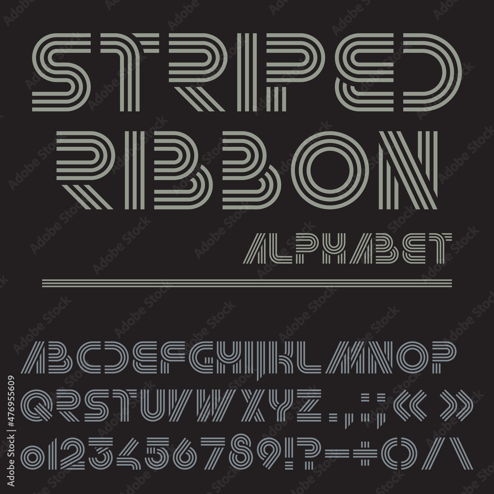 Fototapete vector font from striped ribbons. monochrome alphabet. letters, numbers and punctuation marks on a b