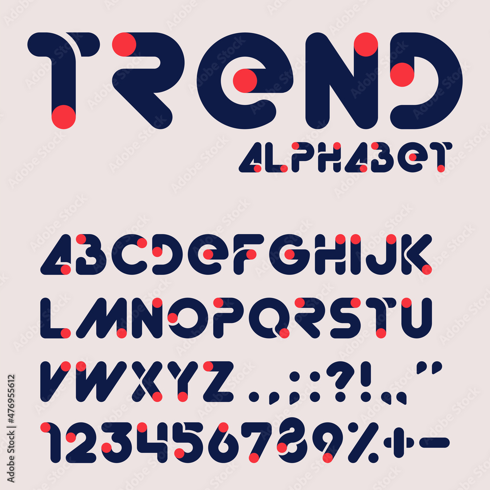Fototapete vector creative font from lines and circles. color alphabet on a light background. letters, numbers 