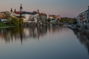 Fototapeta na wymiar Oldest bridge in Czech republic. Beautiful evening twilight with beautiful bridge in Pisek.