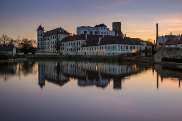 Fototapeta na wymiar Jindrichuv Hradec Castle with Reflection on The Water-South Bohemia, Czech Republic,Europe