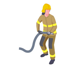 Firefighter With Hose Composition