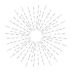 Light rays sunburst, hand drawn retro Sunbeam, grunge explosion element. Vintage linear radial design frame. 