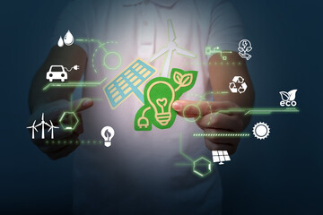 Paper cut of renewable energy symbols shape.