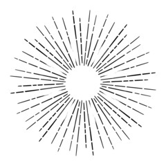 Obraz premium Light rays sunburst, hand drawn retro Sunbeam, grunge explosion element. Vintage linear radial design frame. 