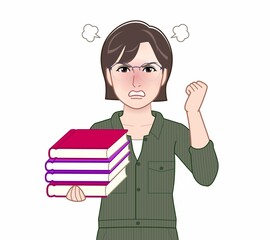 つなぎを着た若い女性のイラスト