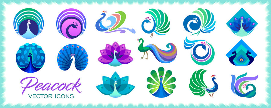 A collection of amazing peacock icons.