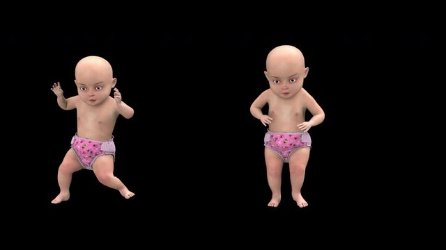 Little baby dancing - 3d render looped with alpha channel.