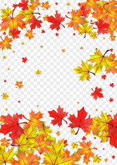 Orange Plant Background Transparent Vector. Floral Bright Illustration. Brown Tree Foliage. Flying Leaves Frame.