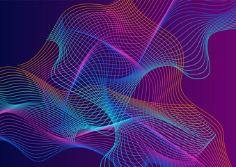 Iridescent Ribbon Background Violet Vector. Warp Texture. Colorful Curve Decorative. Modern Wave Template. Multicolored Art.