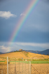 Wonderful Rainbow over the Plain of Gela, Caltanissetta, Sicily, Italy, Europe