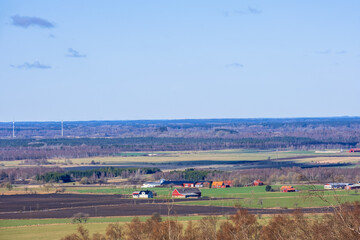 Obraz premium Rural landscape view with farms and fields