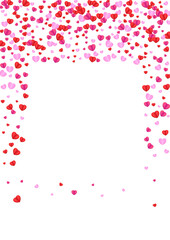 Fond Heart Background White Vector. Design Texture Confetti. Red Bright Illustration. Violet Heart Cute Pattern. Tender Elegant Frame.