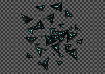 Dark Polygon Background Transparent Vector. Blue Neon Triangular Fiber. Triangle Glow Template. Onyx Gradation Card.