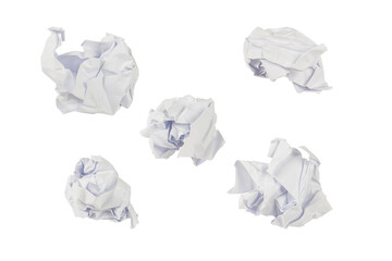 Clumps of crumpled paper, paper balls on a white background, isolate