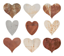Fototapeta premium Set of nine hearts with textures. The collection includes: rusty metal and iron walls. Perfect for design.