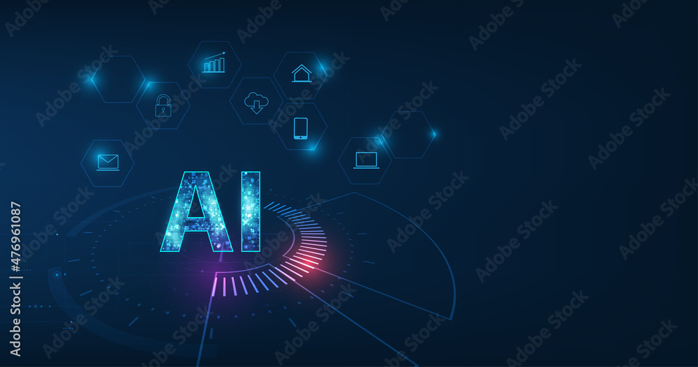 Poster abstract futuristic digital and technology on dark blue color background. ai(artificial intelligence