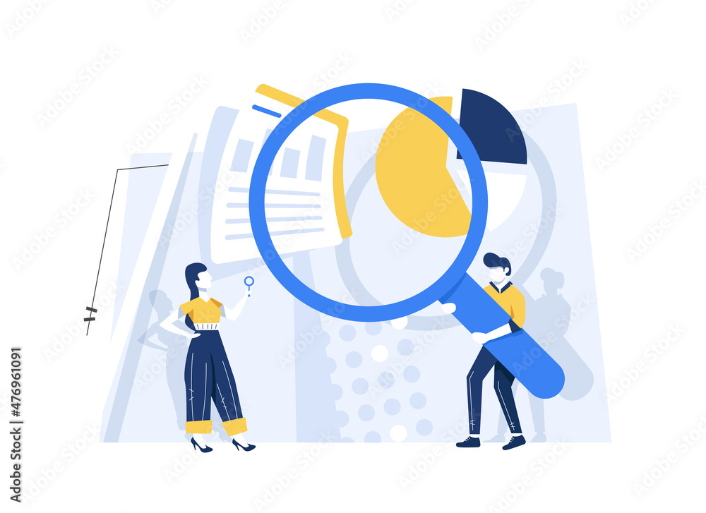 Poster flat vector design statistical and data analysis for business finance investment concept with busine