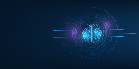 Technology Artificial intelligence (AI) brain animation digital data concept. Big Data Flow Analysis. Deep Learning Modern Technologies. Futuristic Cyber Technology Innovation. Fast digital network. - obrazy, fototapety, plakaty