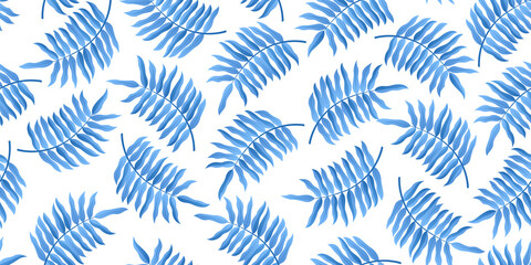 Falling leaves seamless pattern in blue colors. Stock vector illustration